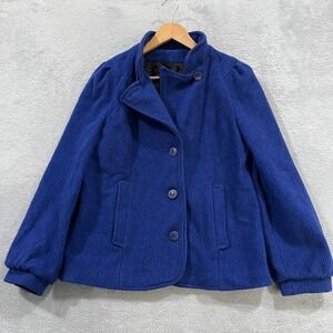 Vintage Freddi Gail Jacket Womens Small Wool Blue Striped USA Made 90s Old Money